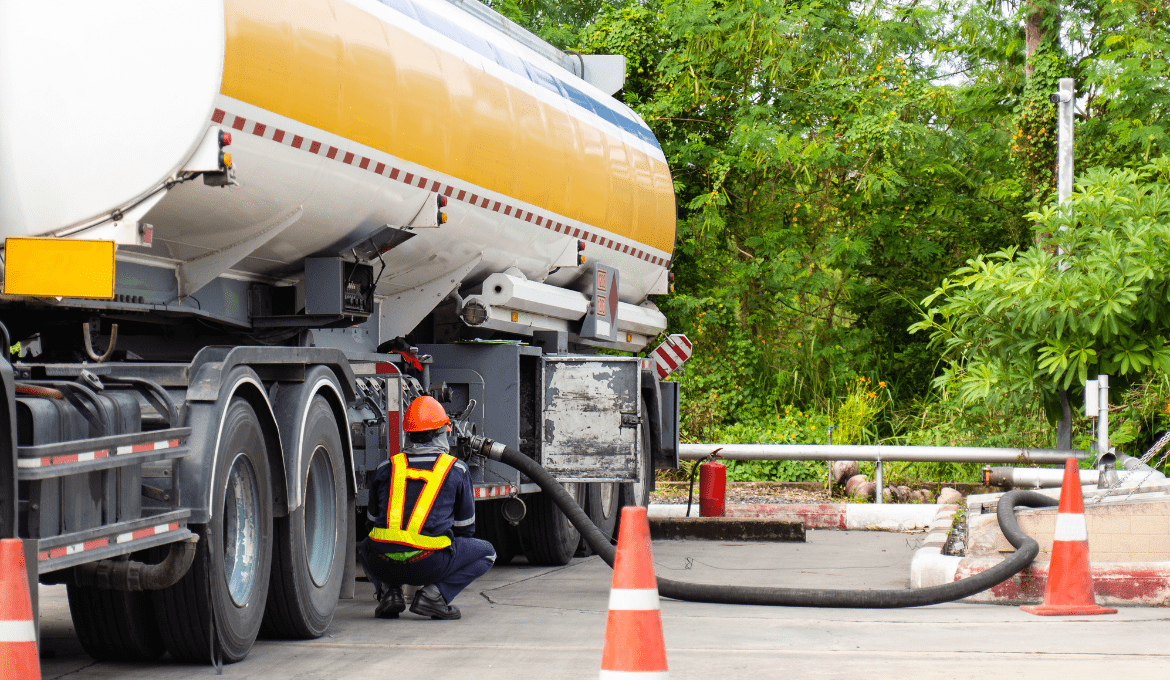 Fuel truck delivering to an underground tank