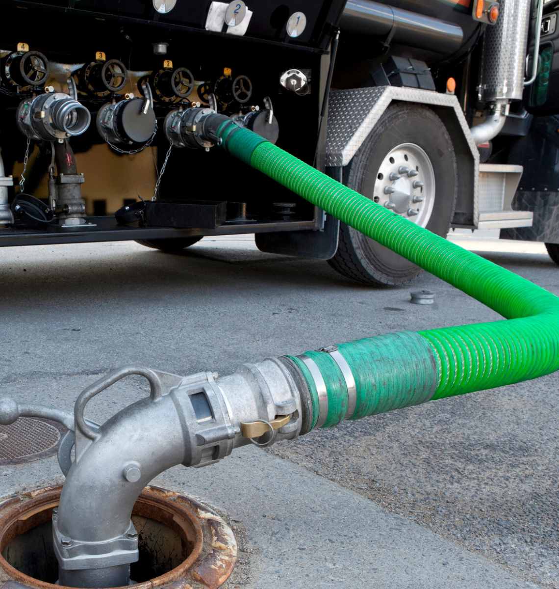 Fuel truck delivery to an underground storage tank.